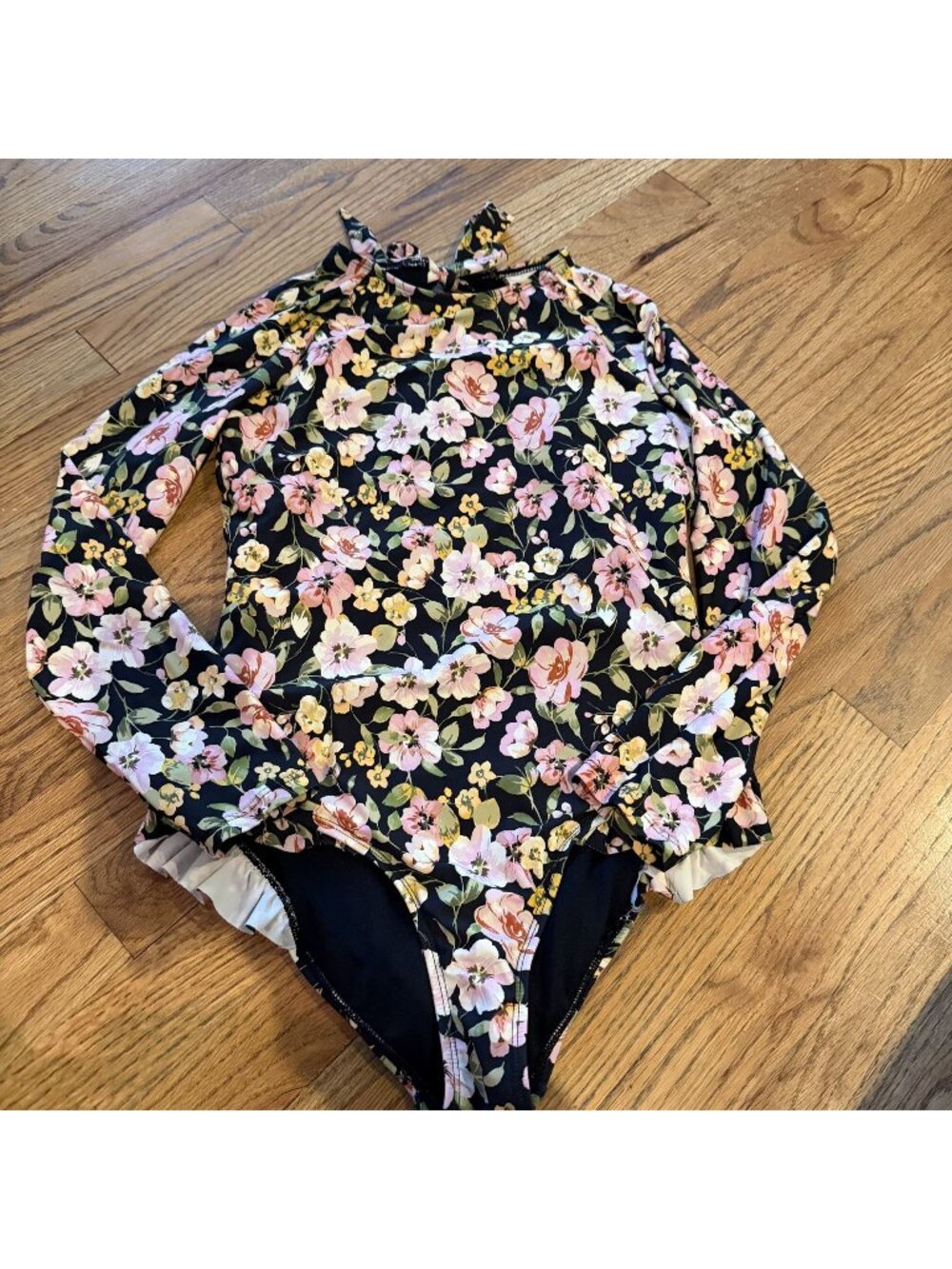 GB GIRLS LONG SLEEVE FLORAL ONE PIECE BATHING SUIT SIZE 16